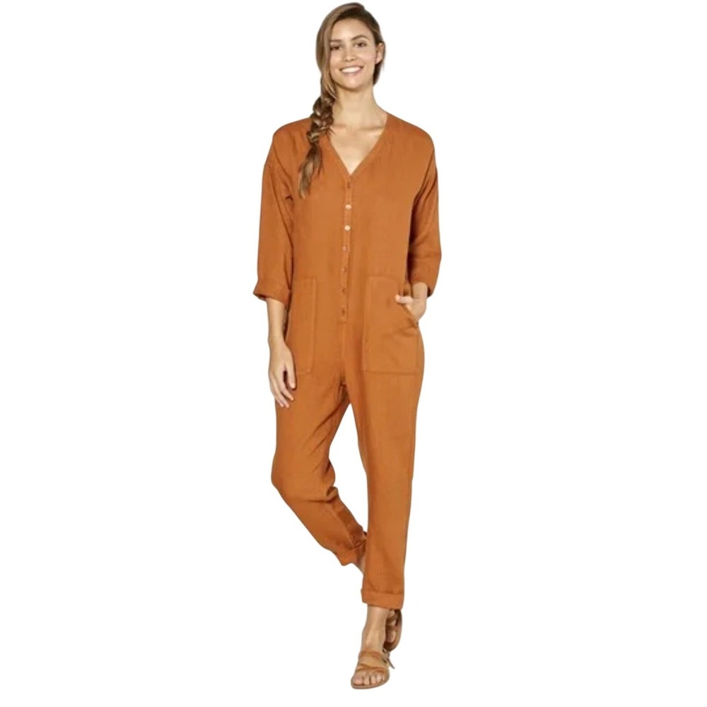 Outerknown Retrograde Linen Jumpsuit Terracotta Orange Boiler Suit Small